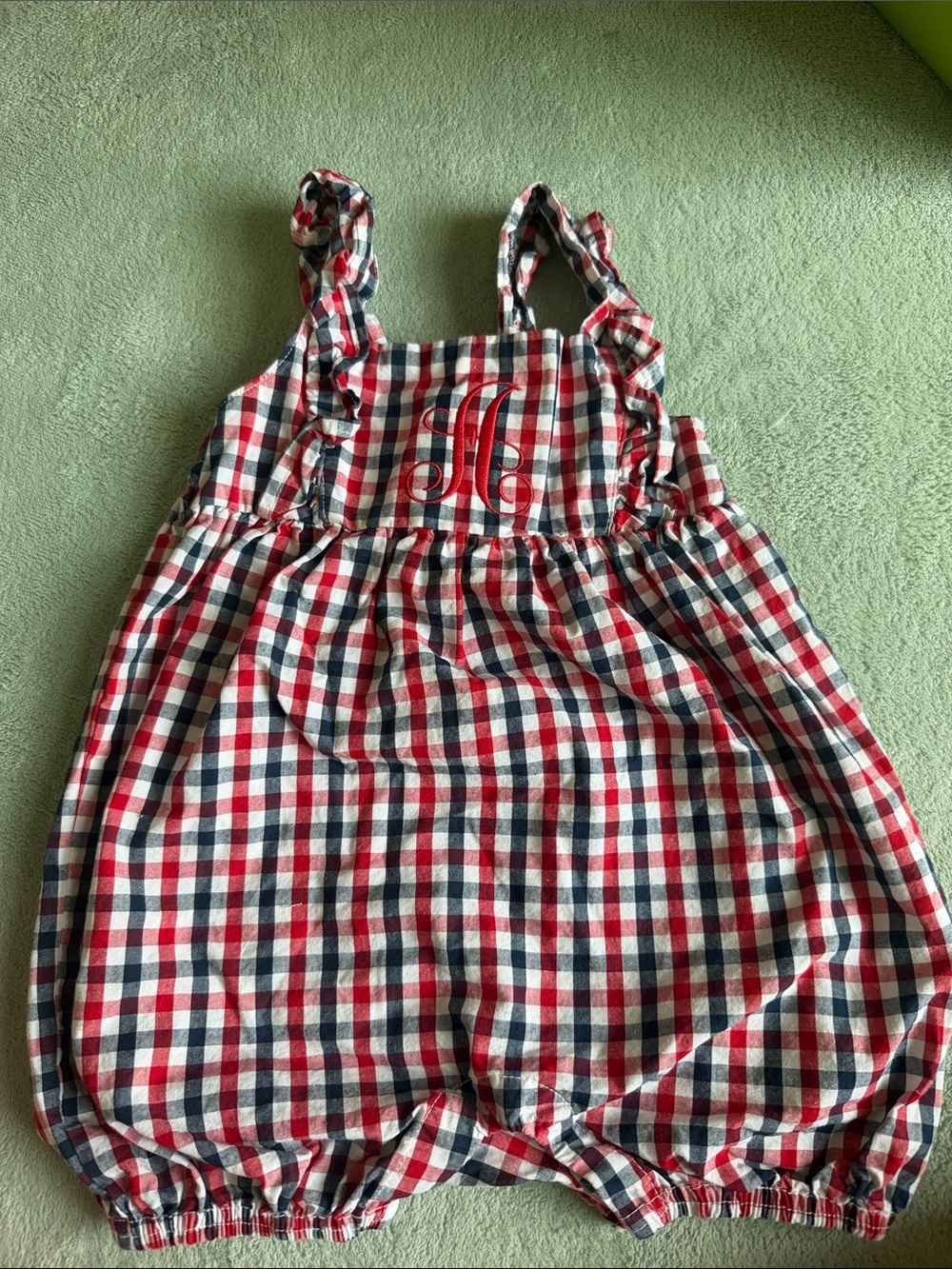 Red Navy Plaid Baby Bubble Romper with Monogram